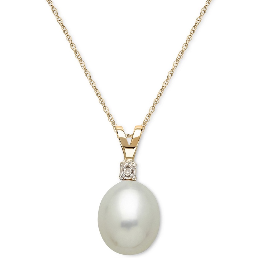 NWT Gold Necklace w/Pearl and Diamond Pendant